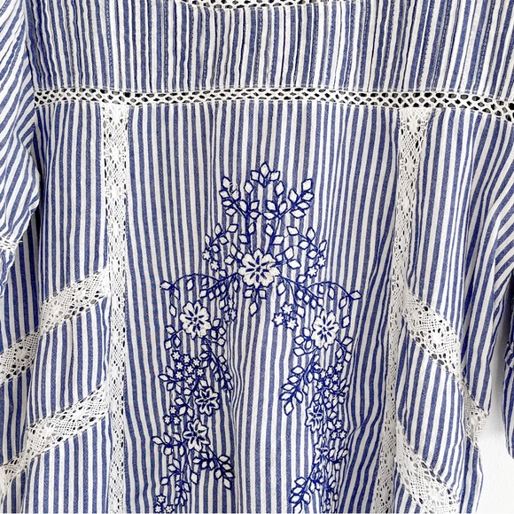 Free People Sunny Day Embroidery Crochet Striped Blue Mini Dress Medium - Picture 5 of 9